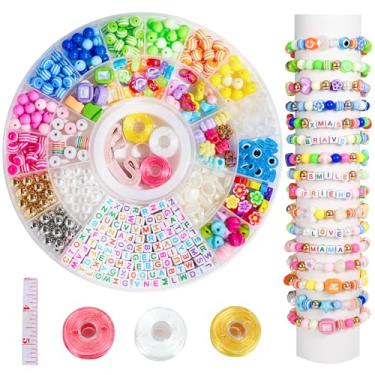 Imagem de MYCUTEY 594 peças de kit de fabricação de pulseiras DIY com contas coloridas de coração e flores – Kit de pulseiras de amizade para crianças, meninas, adultos, pônei, joias, pulseiras de Natal