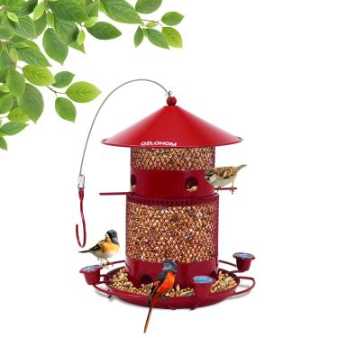 Imagem de QZLOHOM Alimentador de pássaros de metal para uso externo, alimentação de 360 graus com grande capacidade de 1,7 kg, ferro durável à prova de ferrugem para quintal, jardim e varanda, fácil de limpar