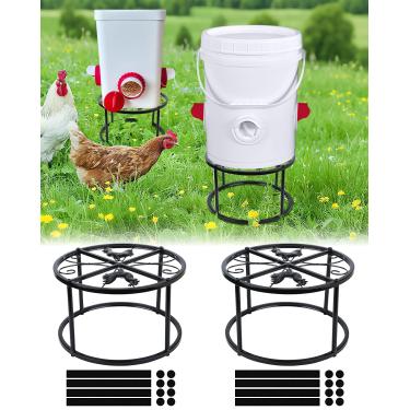 Imagem de Vokvaktak Suporte de metal de 2 peças para bebedouro de frango, baldes de ferro pesado para alimentador de frango, baldes de suporte para galinheiros, ambientes internos e externos (preto)