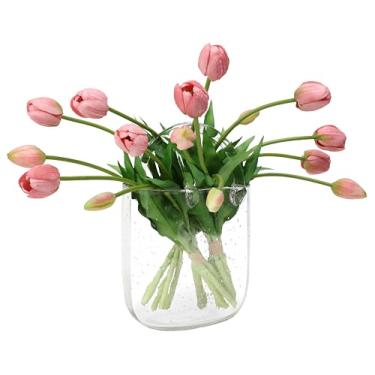 Imagem de BUZFOWU Flores de tulipas de látex artificial, 15 peças de toque real para decoração de casa, jardim, casamento, festa e festival, arranjos de flores faça você mesmo, rosa profundo