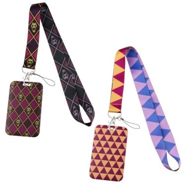 Imagem de CSSHSMS Anime Kira Yoshikage Cosplay Cordão para crachá de identidade, conjunto de 4 peças, manga Yoshikage Kira Cosplay Merch Lanyard Card Holder Protetores de manga