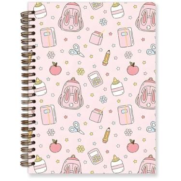 Imagem de TFKFJLF Caderno espiral rosa fofo preppy para meninas adolescentes, cadernos estéticos fofos para presentes de material escolar para meninas de volta às aulas, diário espiral de capa dura 14 x 21 cm