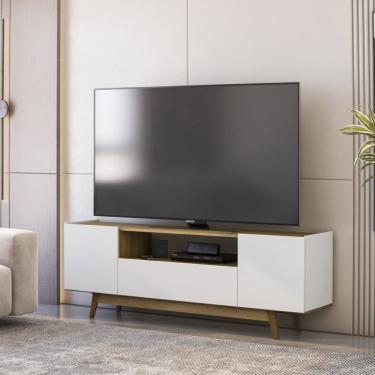Imagem de Rack para Tv 65 Polegadas com 3 Portas Porto Belo Branco/Mel