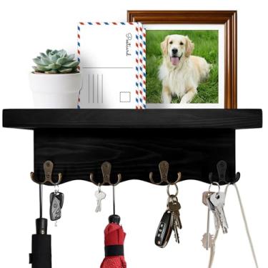 Imagem de VAZINE Porta-chaves para parede com prateleira, organizador de correio com design de onda decorativo montado na parede com 4 ganchos duplos para chaves, casacos, coleira de cachorro, porta-chaves de