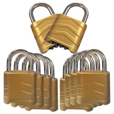 Imagem de SEPOX Cadeado de combinação profissional, cadeado de 55 mm, ouro, estrutura de aço, código redefinível, corrente curta, estilo tradicional, uso de segurança, pacote com 10