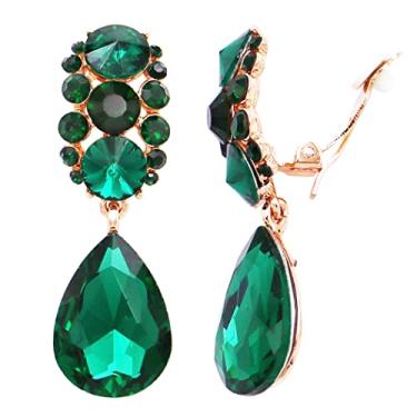 Imagem de Rosemarie & Jubalee Brincos femininos exclusivos estilo gota de cristal cor verde esmeralda com clipe para Dia de São Patrício, 2.25