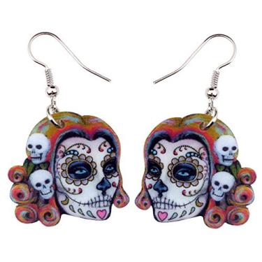 Imagem de Brincos de acrílico para o Dia das Bruxas, brincos de caveira de açúcar fofos e assustadores de cabeça de esqueleto, berloques, acessórios de joias punk, ideias de presente para mulheres, festivais e