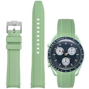Imagem de Nizonlaie Pulseiras de relógio de silicone com extremidade curvada, compatível com Omega X Swatch Moonswatch, 20 mm, curvado, sem lacunas, liberação rápida, pulseira de borracha de silicone premium