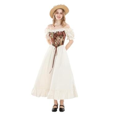 Imagem de NSPSTT Vestido branco renascentista feminino fantasia medieval plus size espartilho de fada vestido longo traje de Halloween, tamanho 2GG