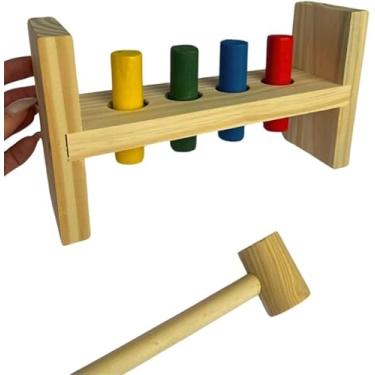 Imagem de Bate Pinos Grande de Madeira com Martelo - Brinquedo Educativo Pedagógico Resistente