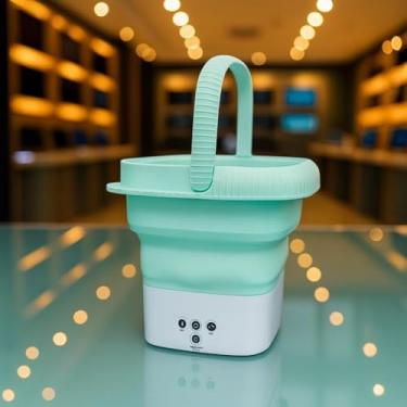 Imagem de Mini Maquina de Lavar Portatil，Tanquinho de Lavar Roupa 110/220v,Capacidade de 8 Litros，Com Uma AlçA，PortáTil e DobráVel，Adequado para Lavar Roupa íNtima(verde)