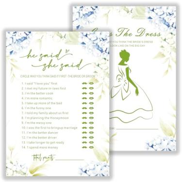 Imagem de SMOQYKBW He Said She Said Bridal Shower Game Cards, Floral Design with Blue Hydrangea, 30 Pack, 7 Inch, Wedding Dress Drawing Activity, Guest Questionnaire