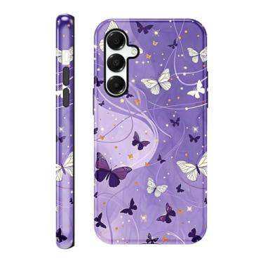 Imagem de FBHGLOA Capa para celular Galaxy A16 5G 16,7 cm Purple Butterflies Star, luxuosa, elegante, artística, multiborboleta, com estrelas de glitter, 2 em 1, capa de proteção robusta à prova de choque para