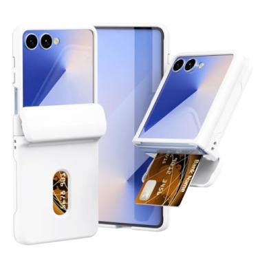 Imagem de Capa com dobradiça de mola e compartimento para cartão em cores doces para Samsung Galaxy Z Flip 7 6 5 4 3 (Galaxy Z Flip5/Branco)