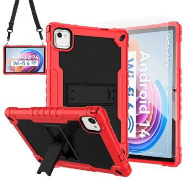 Imagem de Doemoil Capa para tablet YQSAVIOR ZB30/YQCP20/VOLENTEX M10/Aiprotablet K10/PRITOM M20/AEEZO MB1001/C10 10 polegadas com suporte embutido para tablet MUISOO MUIC110110 polegadas (vermelho/preto + 2