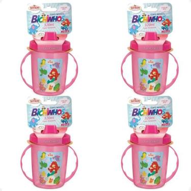 Imagem de Kit 4 Copo Infantil Com Alças/Bico 320Ml 6 Meses Rosa - Nitron