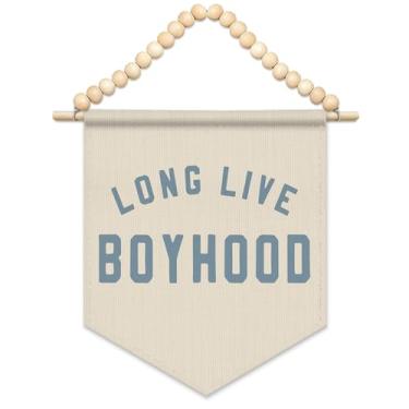 Imagem de FLVGE Decoração de quarto de meninos, faixa de lona de vida longa, decorações de chá de bebê, contas de madeira boho, decoração de arte de parede, bandeira pendurada para quarto de menino infantil
