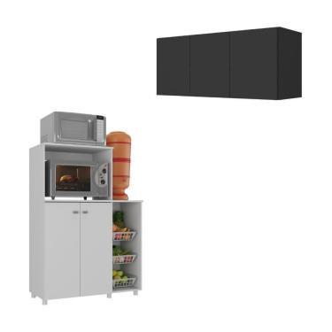 Imagem de Kit Armário De Cozinha 3 Portas Com Balcão Multiuso-fruteira Mp2235 Branco-preto Branco-preto