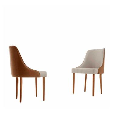 Imagem de Conjunto Com 2 Cadeiras Esmeralda Em Madeira Maciça Moderna Linho Off/star Caramelo