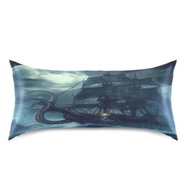 Imagem de Blueangle Fronha de cetim navio pirata para cabelo e pele, fronha de seda, tamanho king (50,8 x 101,6 cm) - Capas de almofada de cetim com fecho de envelope (573)