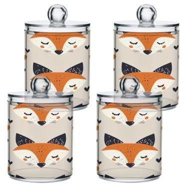 Imagem de ATTX Dispensador de suporte Qtip padrão Fox para bola de algodão, cotonete, frasco de boticário de plástico transparente, decoração de casa, pote de armazenamento de cozinha, pacote com 4 (45)