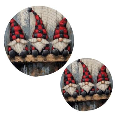 Imagem de Blueangle 2 peças de três gnomos fofos - conjunto de pegadores de panela de tecido redondo - almofadas quentes trançadas de algodão - porta-copos - tapetes de mesa para cozinhar e assar (270)