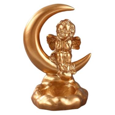 Imagem de IEUDNS Castiçal em forma de anjo, suporte para vela, decoração de mesa, estilo europeu, acabamento refinado, acessório na cor dourada, 9 Cm X 7.5 Cm X 11