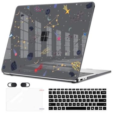 Imagem de Capa compatível com o modelo 2095 Microsoft Surface Laptop 13 polegadas, Windows 11 Copilot+PC + tela sensível ao toque 2025, capa rígida de plástico com estampa fofa com película de teclado, estrelas