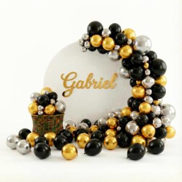 Imagem de Kit 150 Balões Festa Preto+Prata+dourado Balão aniversário - RIVFESTAS