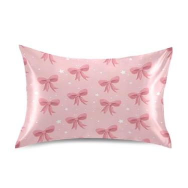 Imagem de SEHANY Capas de almofada de seda com laço rosa para cabelo e pele, capas de almofada de cetim respiráveis macias e refrescantes com fecho de envelope, tamanho king (51 x 66 cm)