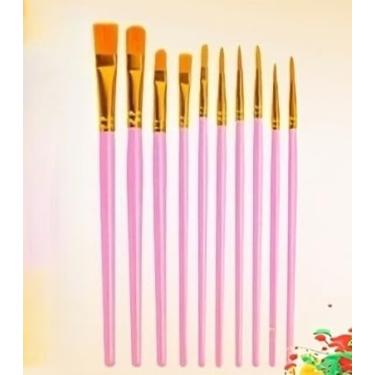 Imagem de Conjunto de 10 pincéis de cerdas de nylon vibrantes – Alças de plástico duráveis, perfeitas para obras de óleo, aquarela e guache, seleção multicolorida (rosa)