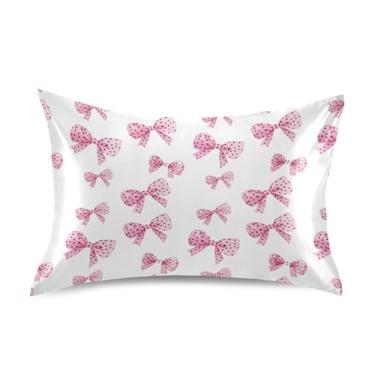 Imagem de SEHANY Capas de almofada de seda com laço rosa para cabelo e pele, capas de almofada de cetim respiráveis macias e refrescantes com fecho de envelope, tamanho king (50,8 x 101,6 cm)