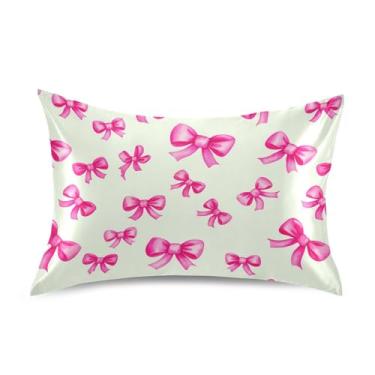 Imagem de SEHANY Capas de almofada de seda com laço rosa para cabelo e pele, capas de almofada de cetim respiráveis macias e refrescantes com fecho de envelope, tamanho king (50,8 x 101,6 cm)
