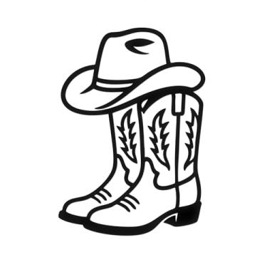 Imagem de Sem fundo - Adesivo de carro à prova d'água de botas de caubói design adesivo para decoração rústica e decorações de casa com tema ocidental (preto, 12 cm x 17 cm) |K17562BL