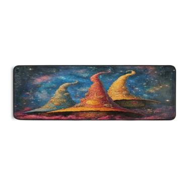 Imagem de Qilmy Tapete colorido de chapéu de bruxa e corredor de abóbora 183 x 61 cm, antiderrapante, antifadiga, confortável, tapetes longos, para quarto, sala de estar, banheiro, corredores, Entrywa945