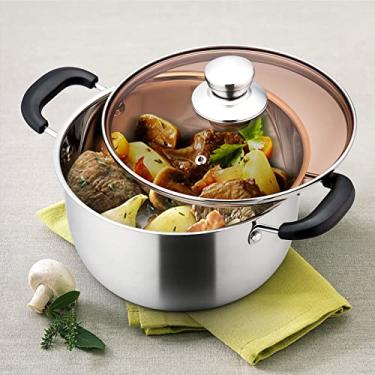 Imagem de uhyOHF Panela de metal de aço inoxidável, panela com tampa de vidro, panela de ensopado doméstico, adequada para todos os fogões, durável e lavável na lava-louças (22 cm