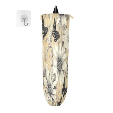 Imagem de Wassud Borboleta preta e branca, 1 pacote com suporte de saco de plástico, suporte de parede para sacola de mercearia, armazenamento de cozinha para decoração de despensa de cozinha em casa