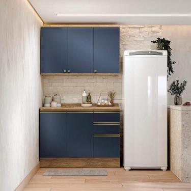 Imagem de Armário De Cozinha Compacta 100% Mdf 120cm Nogueira/azul Profundo Cele