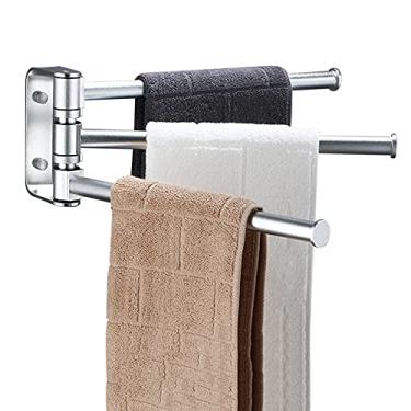 Imagem de Toalheiro Suporte de toalha sem perfuração, barra de toalha montada na parede, adesivo giratório, espaço dobrável, alumínio para banheiro, cozinha, preto_2 braços, ferragens de banheiro/prata/3