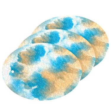 Imagem de Wassud Esponja de polpa de madeira padrão aquarela para pratos, pacote com 3 esponjas de cozinha para limpeza, esfregão resistente para panelas antiaderentes, esponjas de lavar louça para pia