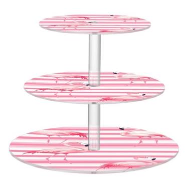 Imagem de CEBUGI Suporte de cupcake de 3 camadas, flamingos, redondo, suporte de bolo, torre, bandeja de servir em camadas de acrílico para chá, chá de bebê, casamento e mais