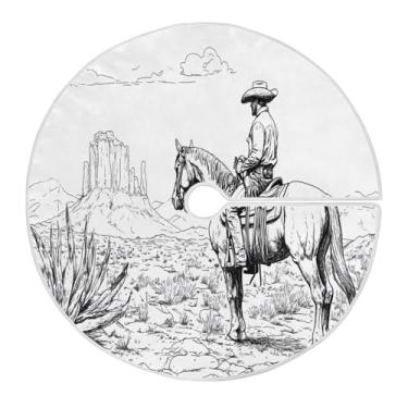 Imagem de Qilmy Saia de árvore de Natal caubói do deserto norte-americano, 120 cm, camurça para árvore de Natal, adequada para decoração de armário em ambientes internos e externos, festas, escritórios, lojas