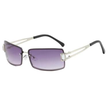 Imagem de JRLLFD Óculos de sol punk de luxo feminino, fashion, retrô, armação pequena, masculino, para áreas externas, feminino, UV400 (cinza, degradê prateado)