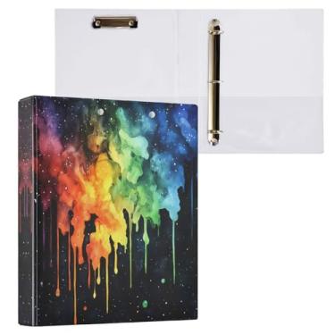 Imagem de Qilmy Organizador de fichário redondo com pintura colorida respingos, fichário de 3 anéis com prancheta (carta A4), fichário fofo para material de escritório escolar 531