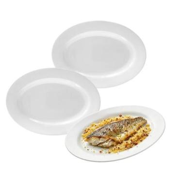 Imagem de Kit 2 Travessa Bandeja Oval Rasa Opaline Branco 35cm Servir - CLICK HO