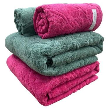 Imagem de Jogo de Toalha Banhão Gigante Atlântica Barra Veludo 100% Algodão Fio 
