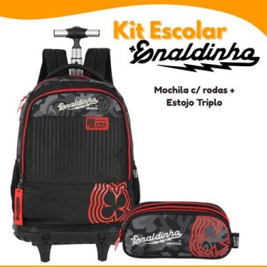 Imagem de Kit Escolar Enaldinho Mochila Com Rodinhas e Estojo Triplo Infantil Ju