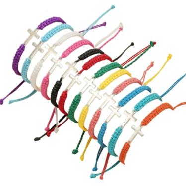 Imagem de KZL Conjunto de 12 pulseiras coloridas feitas à mão com cruz da amizade Jesus Cristão ajustável para mulheres e homens, fé, religiosa, Páscoa, joias cristãs, 4.8cm, Nylon, Ágata