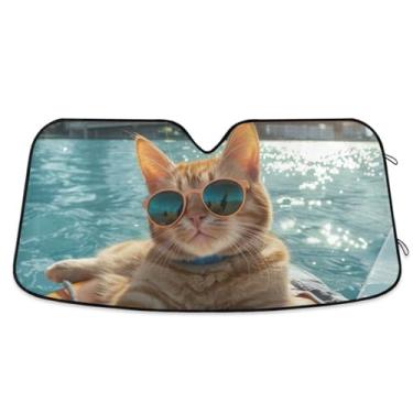 Imagem de Gato usando óculos de sol carro para-sol para-brisa protetor solar dobrável bloqueia raios UV sol proteção solar calor
