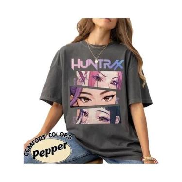 Imagem de Camiseta O-Neck Y2K Retro Lavada Kpop Demon Hunters Huntrix 2025, Para